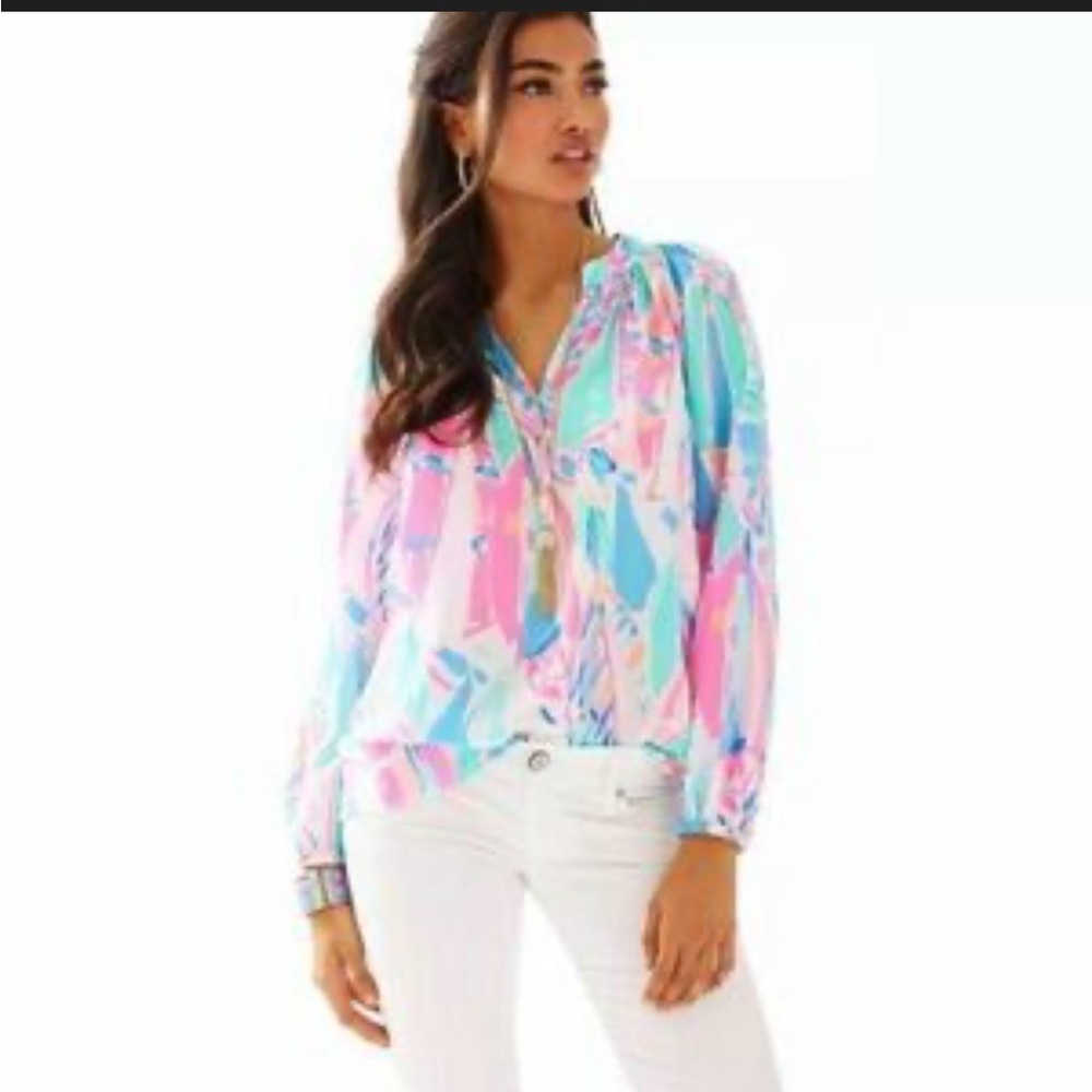 Lily Pulitzer Out to Sea 100% Silk - Pink & Aqua Blouse
